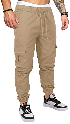 OUTSON Mens Fashion Joggers Sports Pants Casual Cotton Cargo Pants Gym Sweatpants Trousers Mens Long Pant Khaki