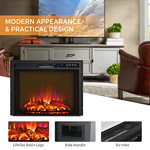 COSTWAY 26-Inch Electric Fireplace Inserts, 750W/1500W Wall Recessed and Freestanding Fireplace with Remote Control, 2 Flame Colors, 4 Brightness Settings, 5H Timer, Fireplace Heater for Indoor Use