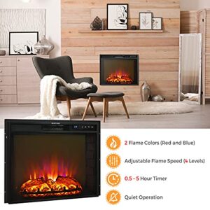 COSTWAY 26-Inch Electric Fireplace Inserts, 750W/1500W Wall Recessed and Freestanding Fireplace with Remote Control, 2 Flame Colors, 4 Brightness Settings, 5H Timer, Fireplace Heater for Indoor Use