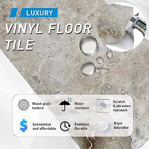 auxua Peel and Stick Floor Tile 12 Pcs Crack-Like Marble Vinyl Flooring 12"x12" Durable Waterproof Non-Slip Granite Vinyl Tiles Self Adhesive Removable for Kitchen Living Room Bedroom Bathroom