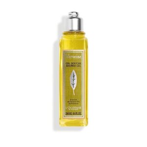 l'occitane verbena shower gel: refreshing lemon scent, invigorate the senses, organic verbena extract from provence, gently cleanses, vegan, artisanal