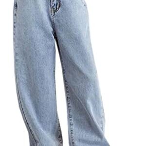 SANGTREE Girls Wide Leg Jeans Elastic Waist Denim Pants Baggy Jeans for Girls, Light Blue, 13-14 Years = Tag 170