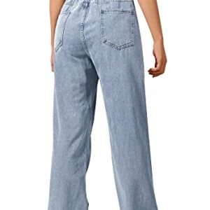 SANGTREE Girls Wide Leg Jeans Elastic Waist Denim Pants Baggy Jeans for Girls, Light Blue, 13-14 Years = Tag 170