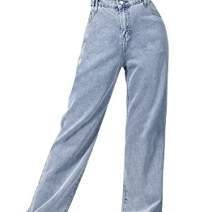 SANGTREE Girls Wide Leg Jeans Elastic Waist Denim Pants Baggy Jeans for Girls, Light Blue, 13-14 Years = Tag 170