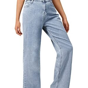 SANGTREE Girls Wide Leg Jeans Elastic Waist Denim Pants Baggy Jeans for Girls, Light Blue, 13-14 Years = Tag 170