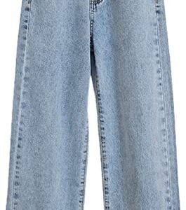 SANGTREE Girls Wide Leg Jeans Elastic Waist Denim Pants Baggy Jeans for Girls, Light Blue, 13-14 Years = Tag 170