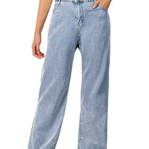 SANGTREE Girls Wide Leg Jeans Elastic Waist Denim Pants Baggy Jeans for Girls, Light Blue, 13-14 Years = Tag 170