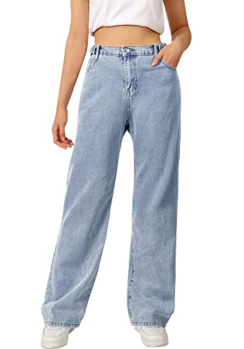 SANGTREE Girls Wide Leg Jeans Elastic Waist Denim Pants Baggy Jeans for Girls, Light Blue, 13-14 Years = Tag 170