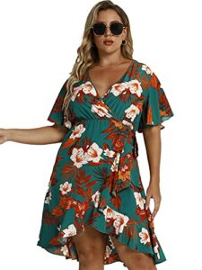 floerns women's plus size striped print wrap v neck short sleeve a line dress green multi 1xl