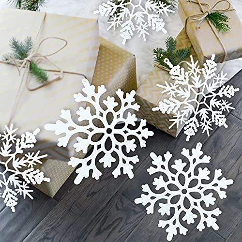 6pcs Large White Snowflakes Ornaments 12” Big Plastic Glitter Snowflake for Winter Indoor Outdoor Christmas Tree Window Room Decorations Giant Craft Snowflakes