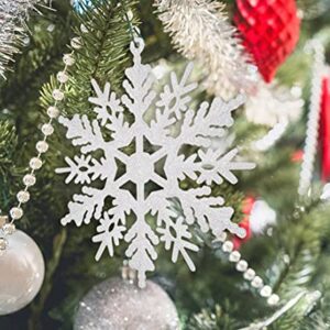 6pcs Large White Snowflakes Ornaments 12” Big Plastic Glitter Snowflake for Winter Indoor Outdoor Christmas Tree Window Room Decorations Giant Craft Snowflakes