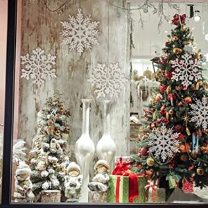 6pcs Large White Snowflakes Ornaments 12” Big Plastic Glitter Snowflake for Winter Indoor Outdoor Christmas Tree Window Room Decorations Giant Craft Snowflakes