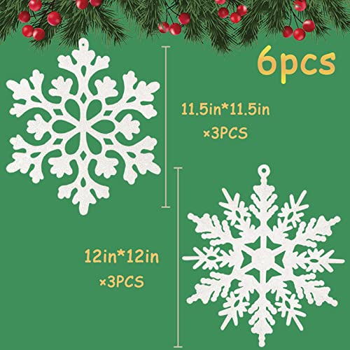 6pcs Large White Snowflakes Ornaments 12” Big Plastic Glitter Snowflake for Winter Indoor Outdoor Christmas Tree Window Room Decorations Giant Craft Snowflakes