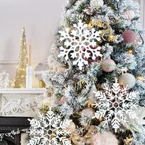 6pcs Large White Snowflakes Ornaments 12” Big Plastic Glitter Snowflake for Winter Indoor Outdoor Christmas Tree Window Room Decorations Giant Craft Snowflakes