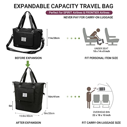 TOOSEA Large Capacity Expandable Travel Duffle Bag Dry Wet Separation for Women Carry On, Weekender Overnight Gym Tote Bag with Luggage Sleeve, Personal Item Bag