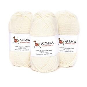 100% pure wool yarn superwash set of 3 skeins (150 grams) dk weight - sourced directly from peru - heavenly soft and perfect for knitting and crocheting (jasmine white)