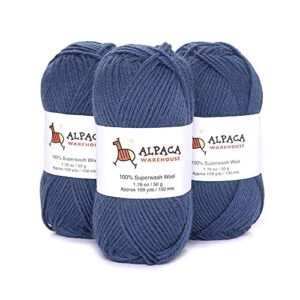 100% pure wool yarn superwash set of 3 skeins (150 grams) dk weight - sourced directly from peru - heavenly soft and perfect for knitting and crocheting (steel blue)