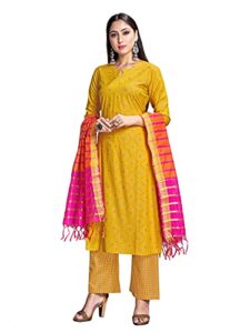 indian kurti with pant & dupatta for womens |rayon printed kurta kurtis for women tunic set yellow