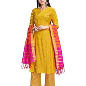 Indian Kurti With Pant & Dupatta For Womens |Rayon Printed Kurta Kurtis For Women Tunic Set Yellow