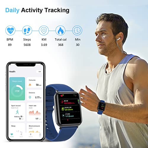 BJNAAL Smart Watch for Man Android Phones iPhone Compatible, IP68 Waterproof Fitness Tracker Smartwatch with Sleep/Health Monitor/Activity Tracker 1.7'' Touchscreen Digital Sport Watches for Men