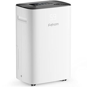 fehom 4500 sq. ft dehumidifier with drain hose - ideal for bedrooms, basements, bathrooms, and laundry rooms - with digital control panel, 24 hr timer, and front humidity display