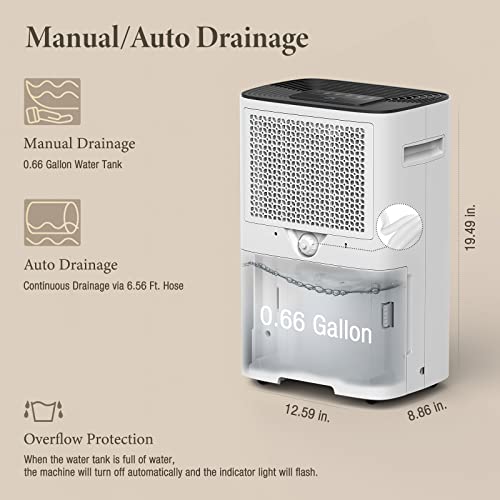 Fehom 4500 Sq. Ft Dehumidifier with Drain Hose - Ideal for Bedrooms, Basements, Bathrooms, and Laundry Rooms - with Digital Control Panel, 24 Hr Timer, and Front Humidity Display