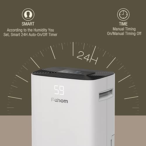 Fehom 4500 Sq. Ft Dehumidifier with Drain Hose - Ideal for Bedrooms, Basements, Bathrooms, and Laundry Rooms - with Digital Control Panel, 24 Hr Timer, and Front Humidity Display