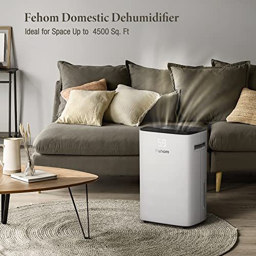 Fehom 4500 Sq. Ft Dehumidifier with Drain Hose - Ideal for Bedrooms, Basements, Bathrooms, and Laundry Rooms - with Digital Control Panel, 24 Hr Timer, and Front Humidity Display