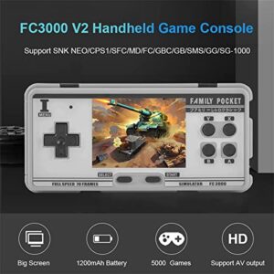 FAMILY POCKET Handheld Game Console Emulator Console, HD AV Output, 3.0-inch HD Screen, with 16g TF Card, 5000 Classic Games, Adult and Children Portable Video Game Console Gifts (Grey)