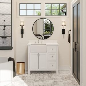 yorkshire 36-inch farmhouse bathroom vanity (engineered marble/white): includes white cabinet with engineered marble countertop and white apron sink