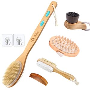 Spclsim Bath Brush Set Shower Brush Body Scrubber Brush Back Scrubber for Showe Body Exfoliating Brush, Bath Back Cleaning Scrubber with Long Wooden Handle (Bath brush-05)