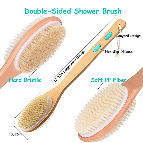 Spclsim Bath Brush Set Shower Brush Body Scrubber Brush Back Scrubber for Showe Body Exfoliating Brush, Bath Back Cleaning Scrubber with Long Wooden Handle (Bath brush-05)