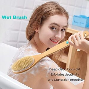 Spclsim Bath Brush Set Shower Brush Body Scrubber Brush Back Scrubber for Showe Body Exfoliating Brush, Bath Back Cleaning Scrubber with Long Wooden Handle (Bath brush-05)