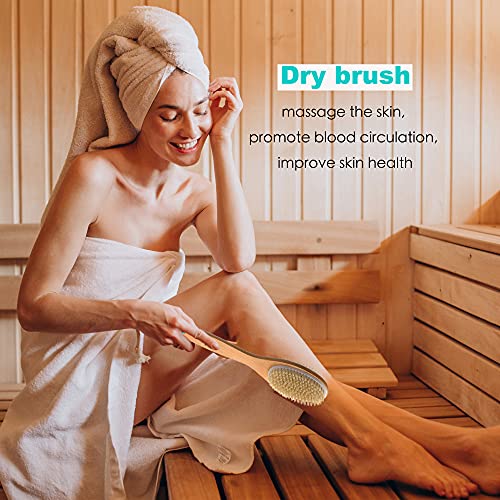 Spclsim Bath Brush Set Shower Brush Body Scrubber Brush Back Scrubber for Showe Body Exfoliating Brush, Bath Back Cleaning Scrubber with Long Wooden Handle (Bath brush-05)