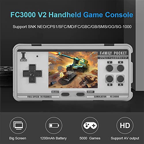 FAMILY POCKET Handheld Game Console Emulator Console, HD AV Output, 3.0-inch HD Screen, with 16g TF Card, 5000 Classic Games, Adult and Children Portable Video Game Console Gifts (Grey+Black)