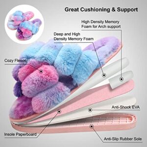 JIASUQI Fur Slides House Slippers for Women Fuzzy Sandals Furry Slides Plush Slippers Soft Flat for Indoor Outdoor Twist Colorful 8-9