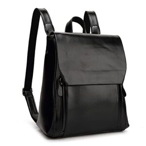 dayfine vintage backpacks for women oil wax leather backpack purse satchel bag knapsack shoulder bag men casual college bags-black
