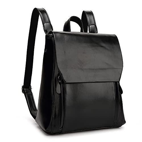 Dayfine Vintage Backpacks for Women Oil Wax Leather Backpack Purse Satchel Bag Knapsack Shoulder Bag Men Casual College Bags-Black