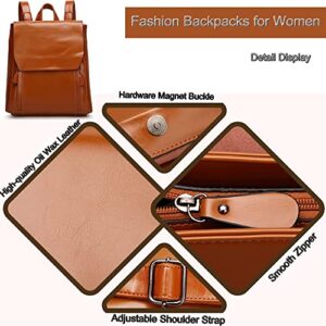 Dayfine Vintage Backpacks for Women Oil Wax Leather Backpack Purse Satchel Bag Knapsack Shoulder Bag Men Casual College Bags-Black