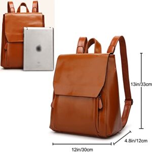 Dayfine Vintage Backpacks for Women Oil Wax Leather Backpack Purse Satchel Bag Knapsack Shoulder Bag Men Casual College Bags-Black