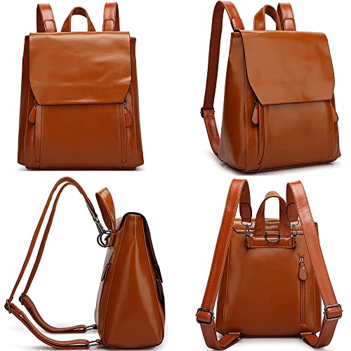 Dayfine Vintage Backpacks for Women Oil Wax Leather Backpack Purse Satchel Bag Knapsack Shoulder Bag Men Casual College Bags-Black