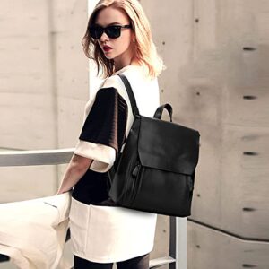 Dayfine Vintage Backpacks for Women Oil Wax Leather Backpack Purse Satchel Bag Knapsack Shoulder Bag Men Casual College Bags-Black