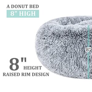 Poohoo Calming Faux Fur Donut Cuddler Dog Bed,Washable Round Cat Bed Pillow Cuddler Gradient Color(23"/30") for Small Medium Large Dogs (XL 36", Grey)