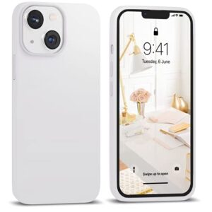 icesword iphone 13 white case 6.1” (2021), liquid silicone slim shockproof phone case cover, soft anti-scratch microfiber lining, matte white, protective 6.1 inch compatible with iphone 13 - white