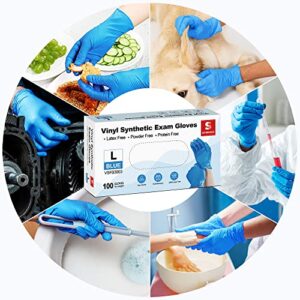 Schneider Vinyl Synthetic Exam Gloves, Blue, 4mil,Disposable Latex/ Powder-Free, Medical / Cleaning Gloves, Food-Safe for Cooking & Food Prep, Non-Sterile, 100-ct Box (Medium)