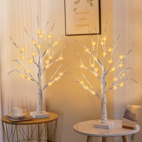 LED Lights Birch Tree, 2 Pack Branch Tree Lamp Christmas Decor, 24" Lighted Tree Light, USB/Battery Tabletop Tree Light with Timer Battery Powered for Home Festival Wedding Easter Decorations