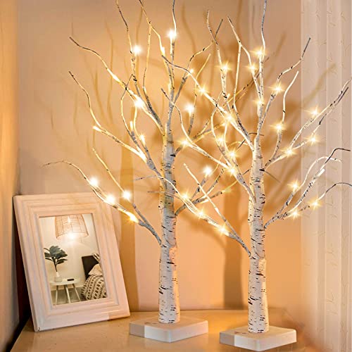 LED Lights Birch Tree, 2 Pack Branch Tree Lamp Christmas Decor, 24" Lighted Tree Light, USB/Battery Tabletop Tree Light with Timer Battery Powered for Home Festival Wedding Easter Decorations