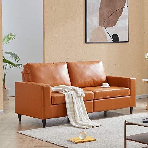 Harper & Bright Designs PU Leather Living Room Sofa, Modern Style Upholstered 3-Seater Sofa Couch for Home or Office (3 Seat, Brown)