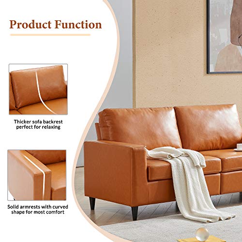 Harper & Bright Designs PU Leather Living Room Sofa, Modern Style Upholstered 3-Seater Sofa Couch for Home or Office (3 Seat, Brown)