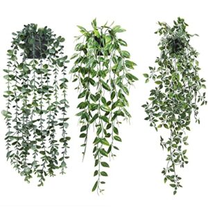 totoga artificial hanging plants 3 pack fake potted plants for wall home room office indoor decor